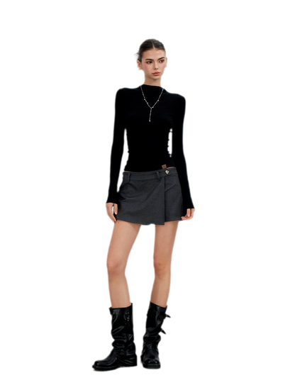 Tailored Irregular Faux Two-Piece Skort