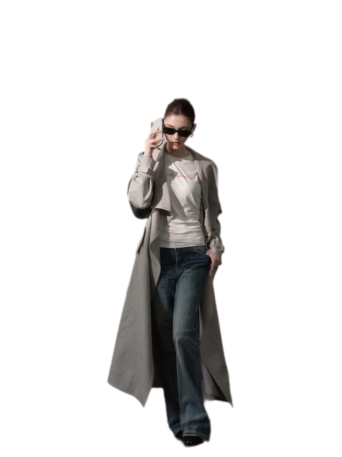 Silver-Thread Striped Long Trench Coat