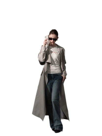 Silver-Thread Striped Long Trench Coat
