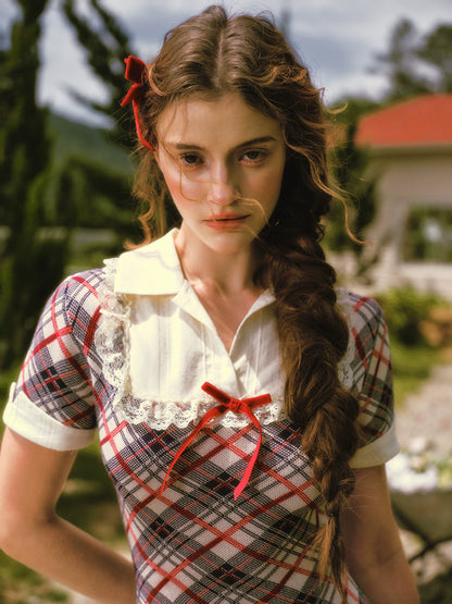 Contrast Plaid Collared Dress