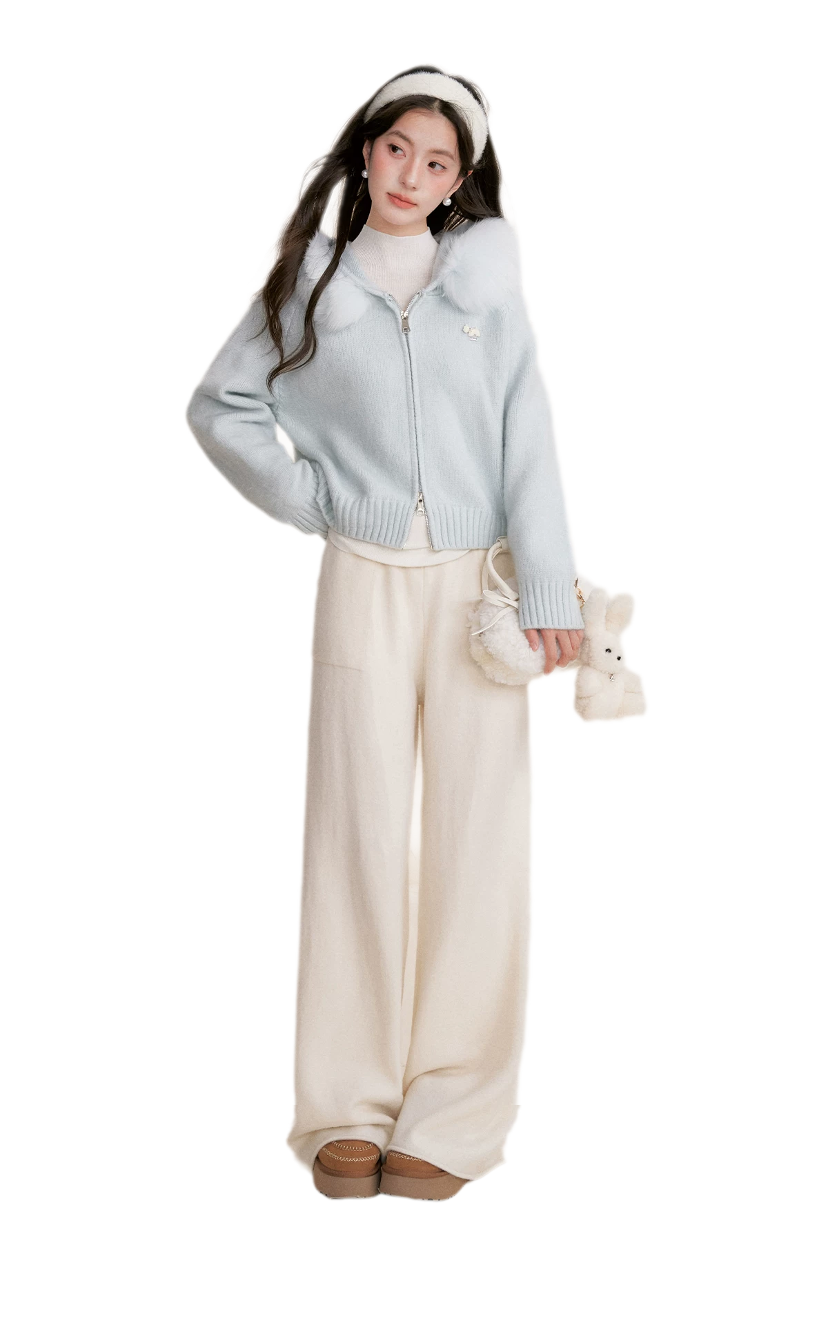 Fur Collar Knit Hoodie