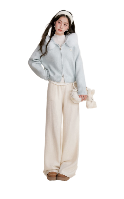 Fur Collar Knit Hoodie