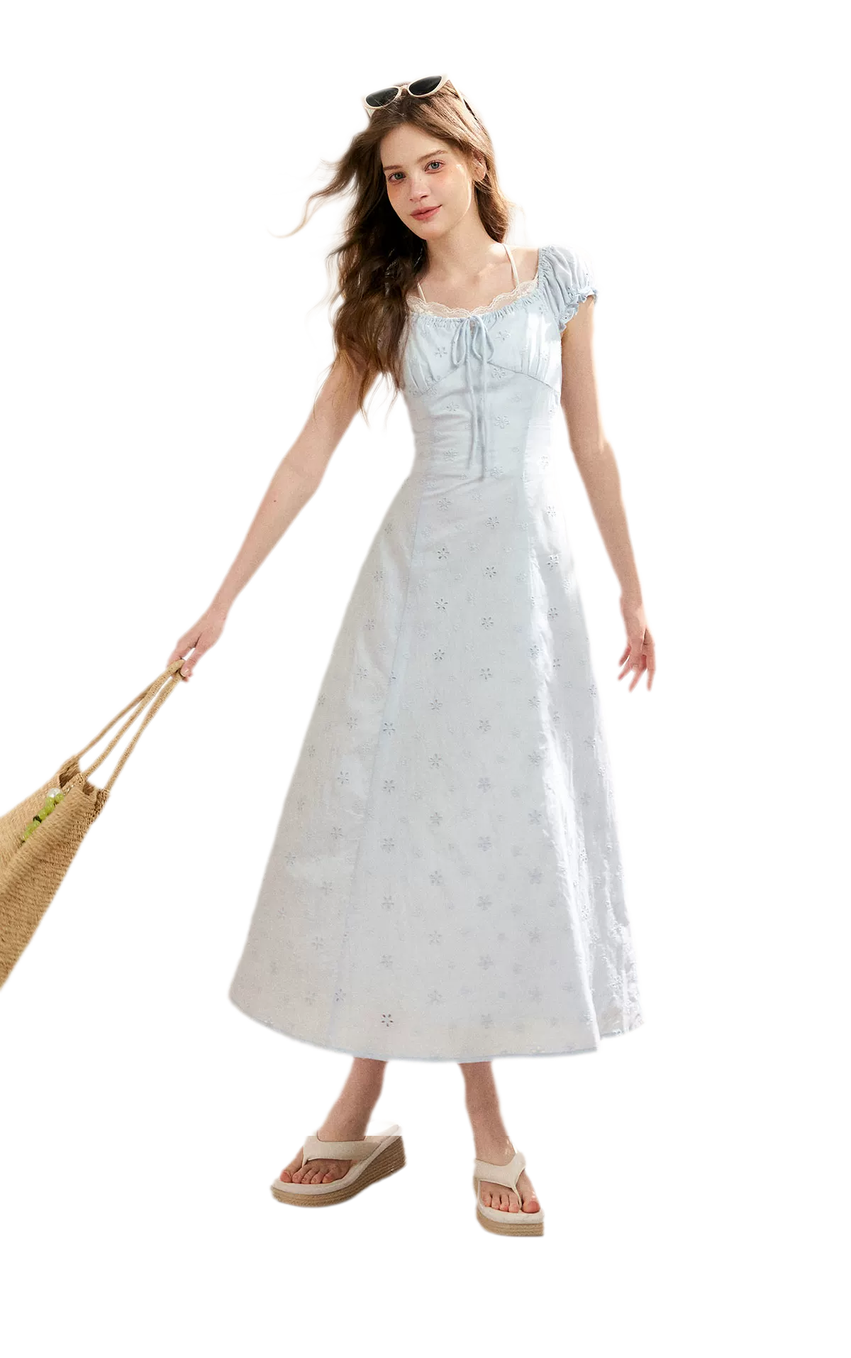 Embroidered A-Line Short Sleeve Dress
