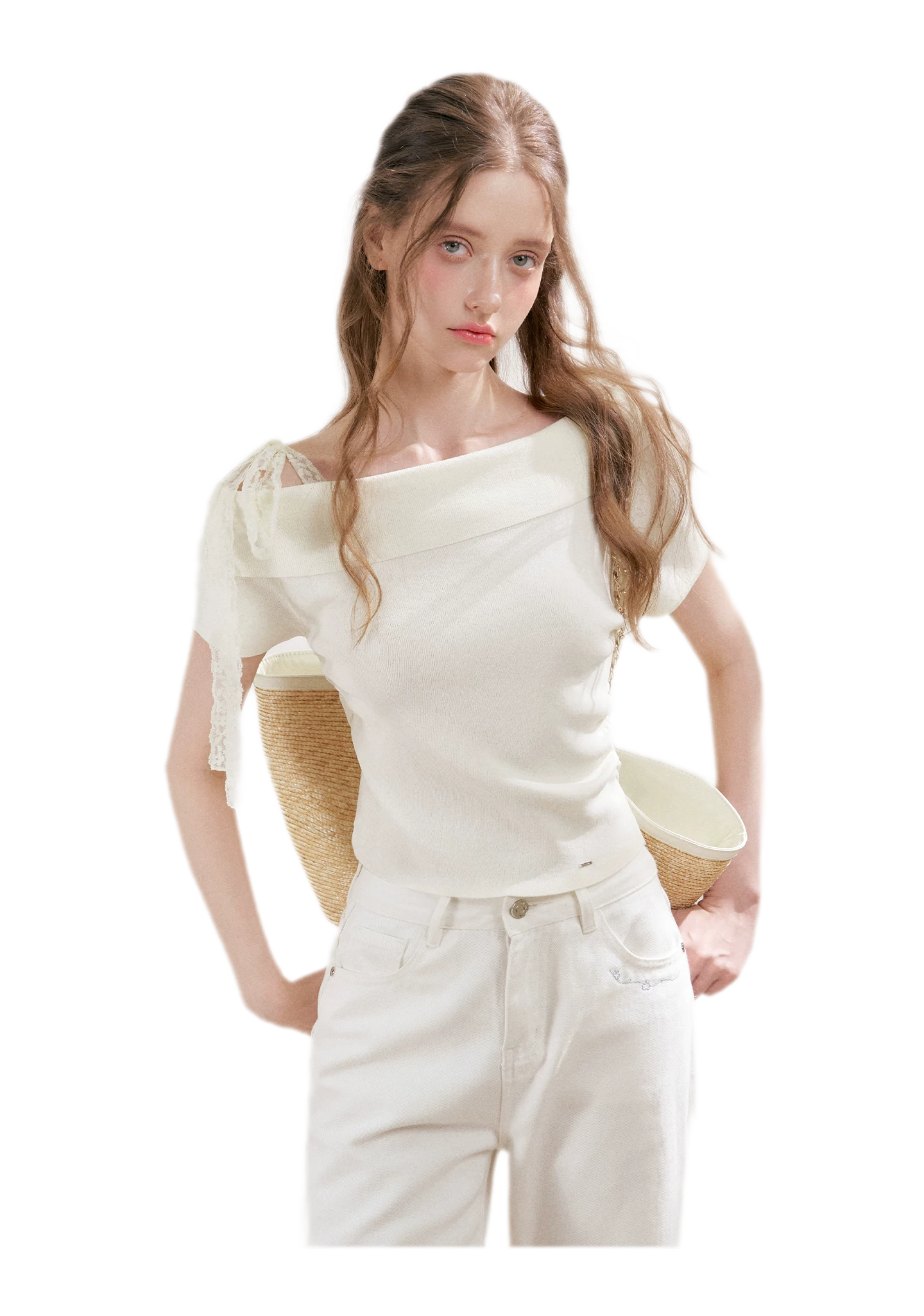 Lace Trim Ruched Knit Top