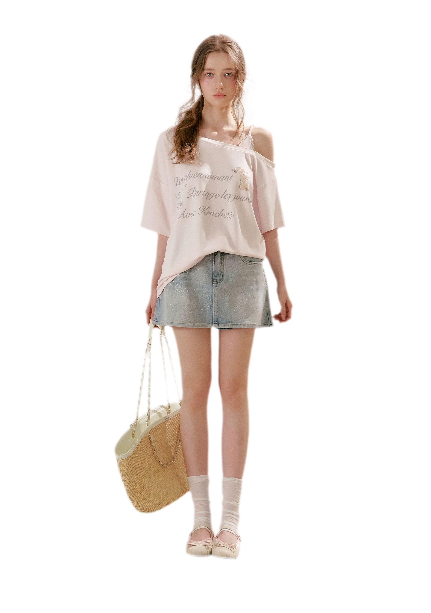 Shiny Denim A-line Skirt