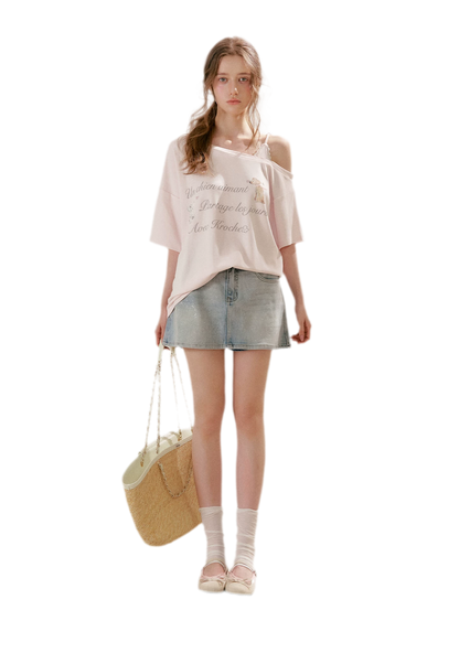 Shiny Denim A-line Skirt