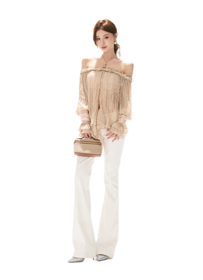 Crinkled Chiffon Beaded Blouse