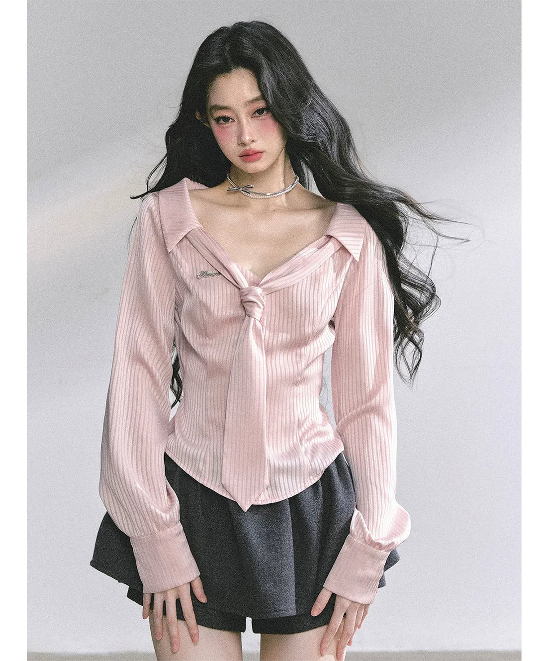 Satin Striped Tie Shirt | Final Sale