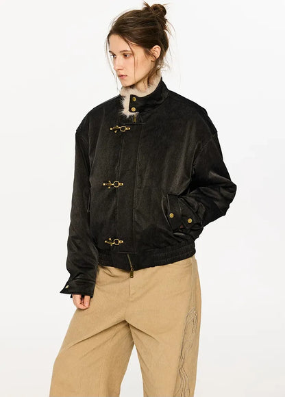 Pearlescent PU Fur-Lined Harrington Jacket