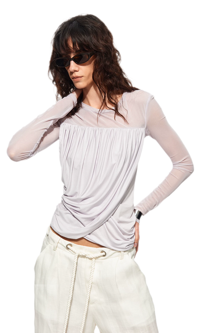 Draped Mesh Long Sleeve Tee