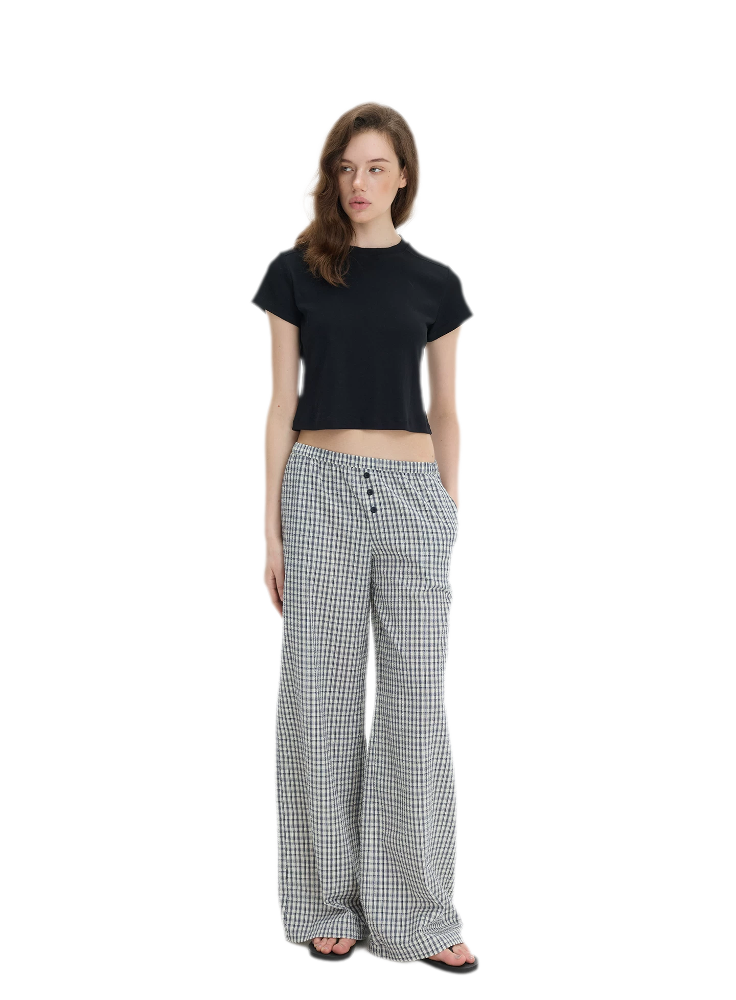 Textured Check Wide-Leg Trousers