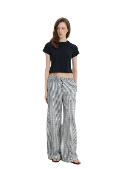 Textured Check Wide-Leg Trousers