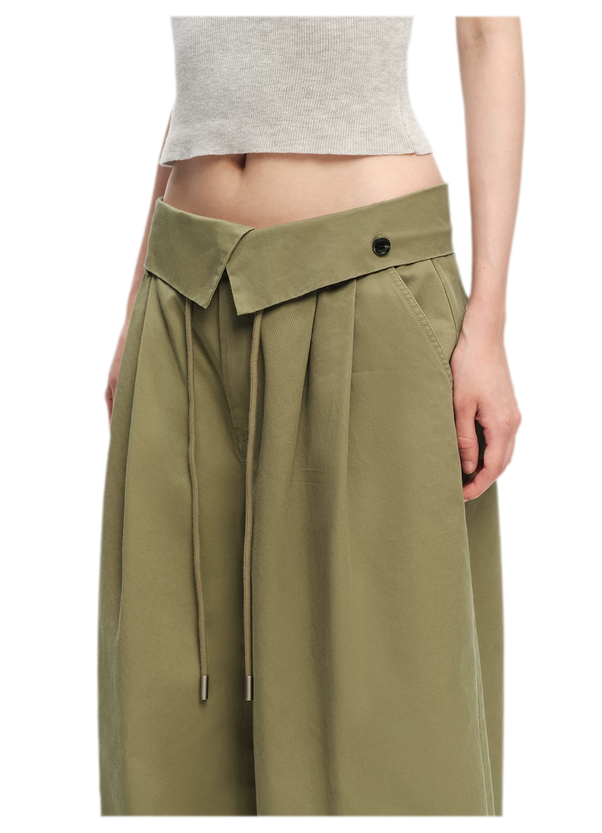 Washed Cross-Waistband Wide-Leg Pants