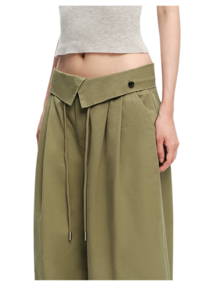 Washed Cross-Waistband Wide-Leg Pants