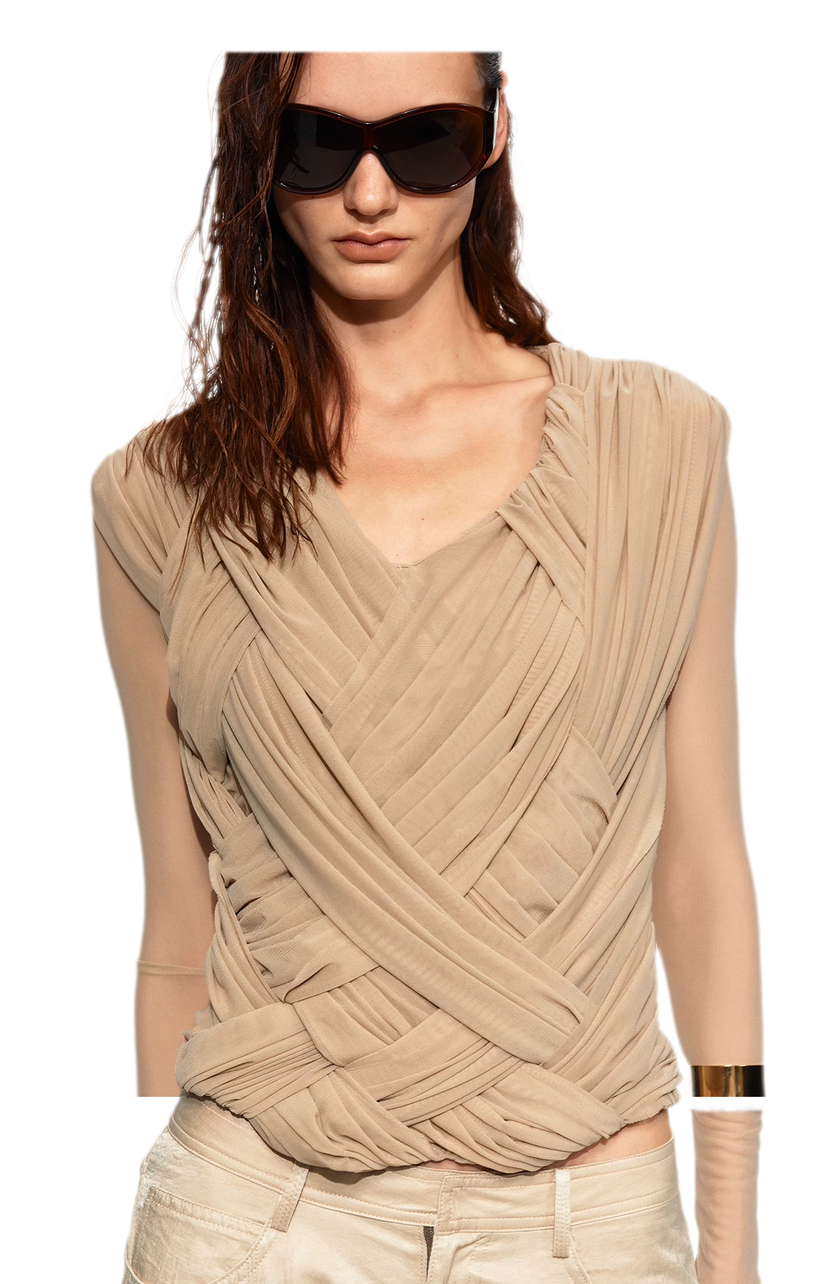 Pleated Cross-Over Fitted Top