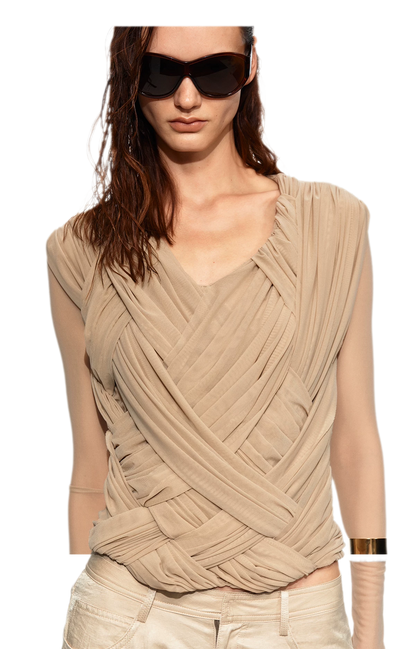 Pleated Cross-Over Fitted Top