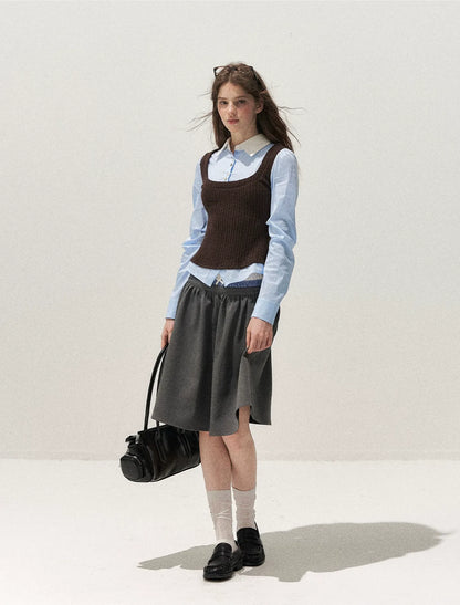 Cable-Knit Layered Shirt Vest
