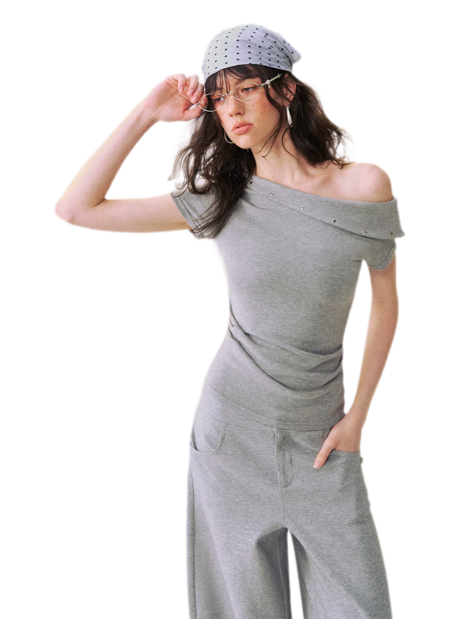 Asymmetric Off-Shoulder Tee Pants Set