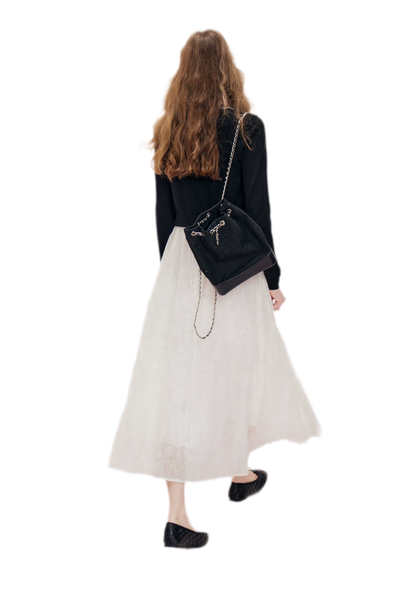 Flocked Bow Contrast Dress