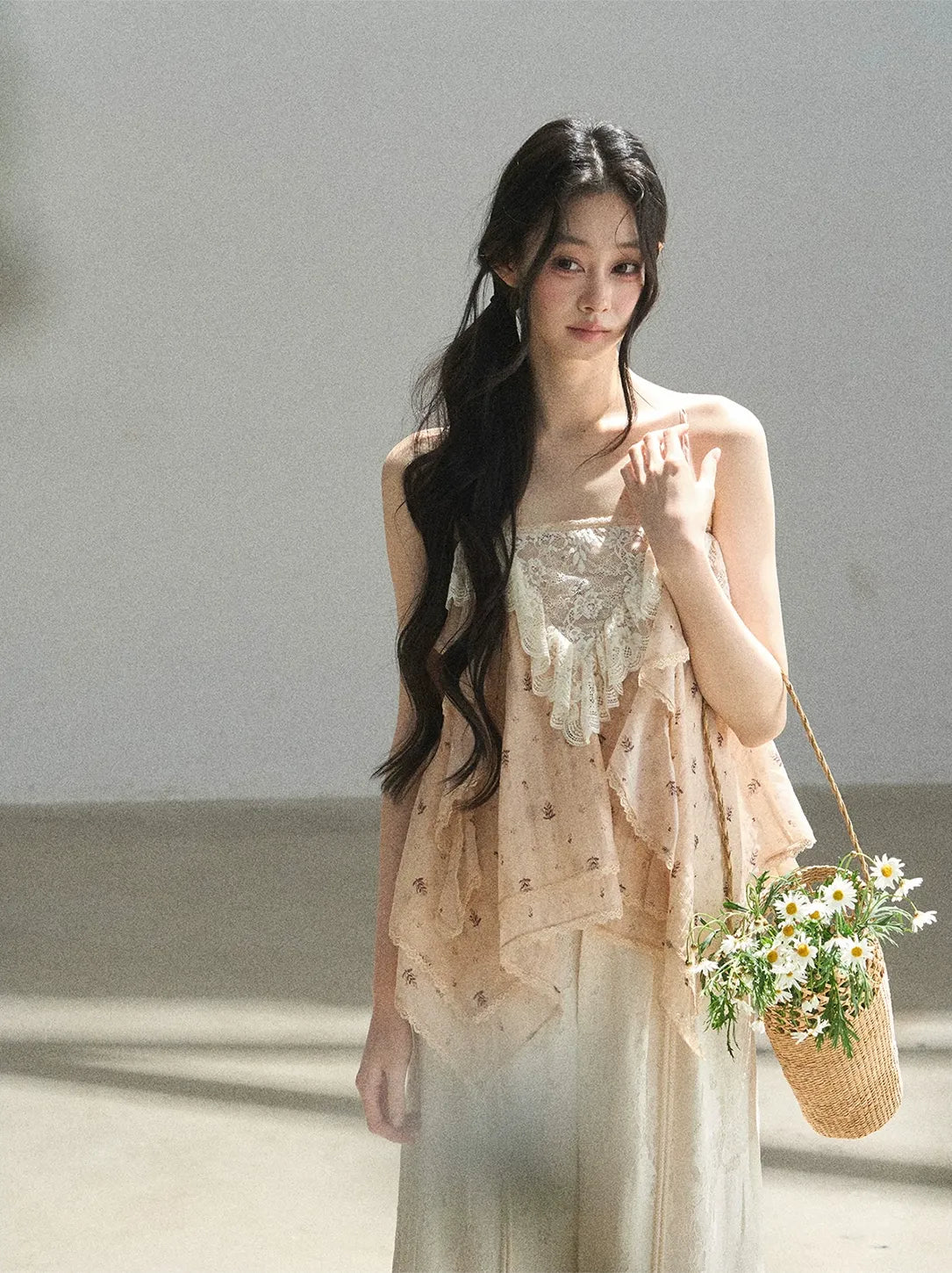 Lace Trim Asymmetric Cami