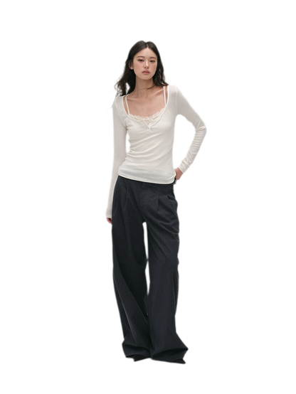 Lace Trim Fitted Top