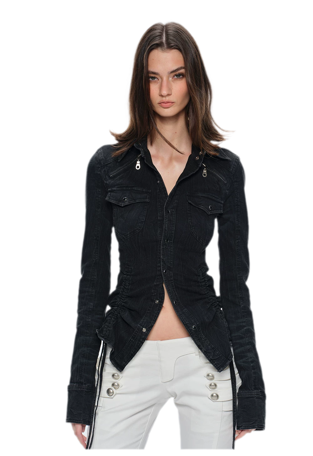 Washed Denim Fitted Shirt Jacket