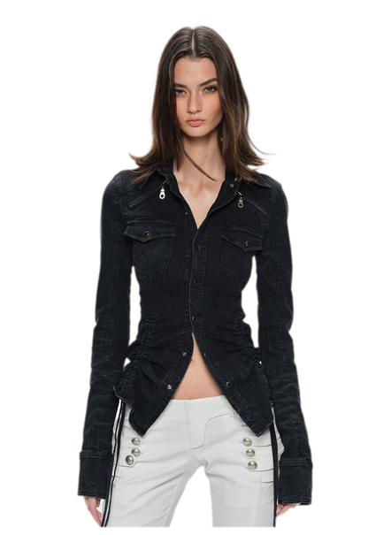 Washed Denim Fitted Shirt Jacket