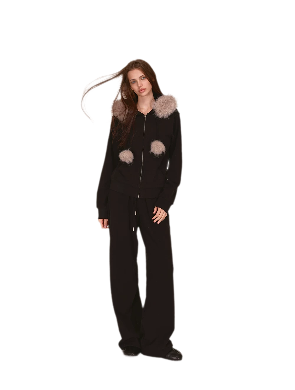 Contrast Fur Hooded Tracksuit