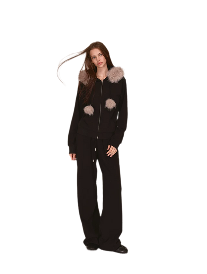 Contrast Fur Hooded Tracksuit