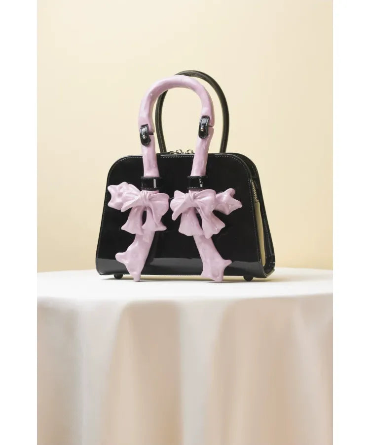 Glossy Bow Structured Handbag