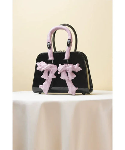 Glossy Bow Structured Handbag