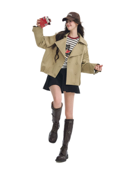 Cotton Cropped Double-Breasted Trench