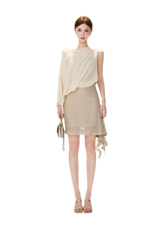 CYNR Sheer Drape Off-Shoulder Dress – view 12