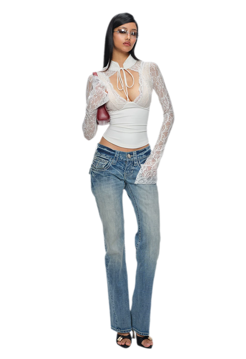 Washed Low-Rise Flared Jeans