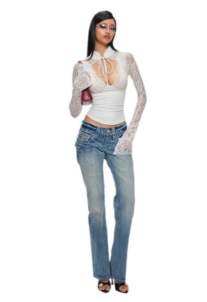 Washed Low-Rise Flared Jeans