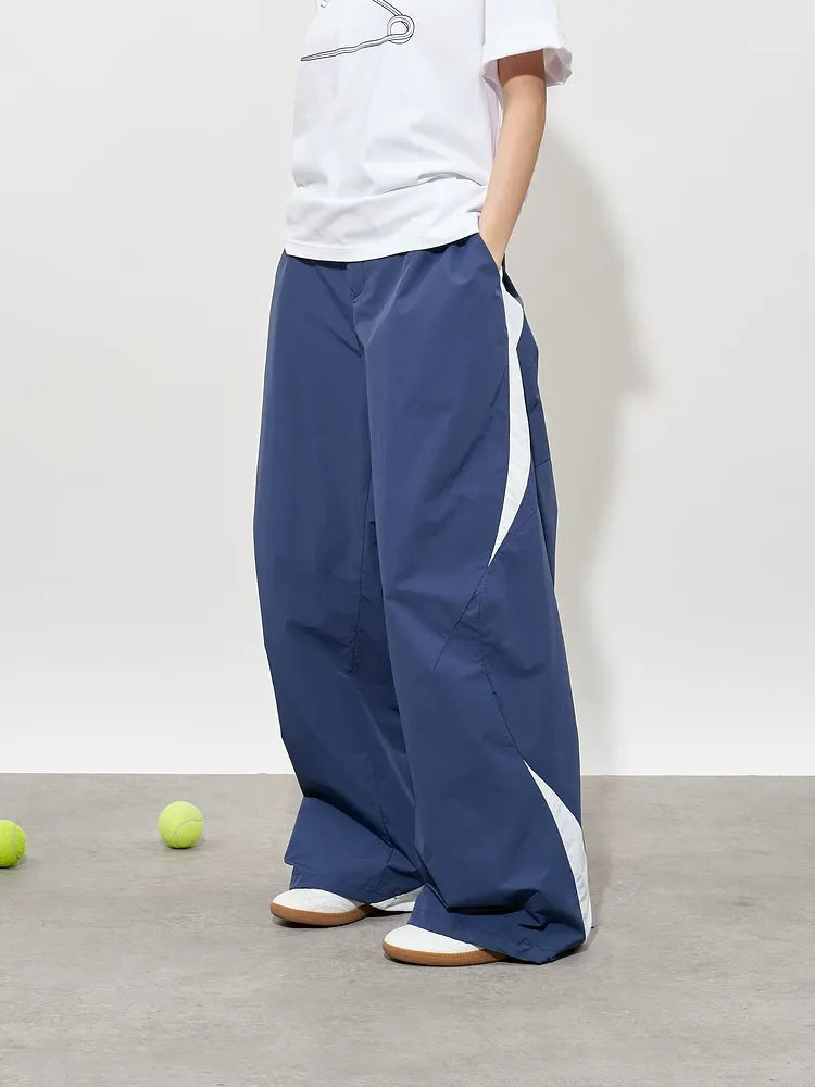 Pleated Color-Block Nylon Trousers