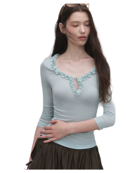 Ruffled Neck Stretch Tee