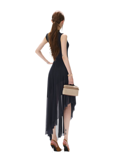 Mesh Splice Midi Dress