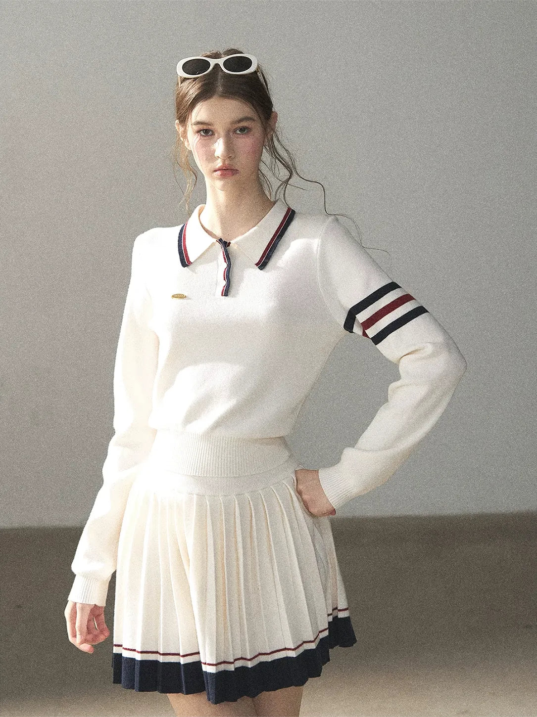 Jacquard Polo Pleated Skirt Set