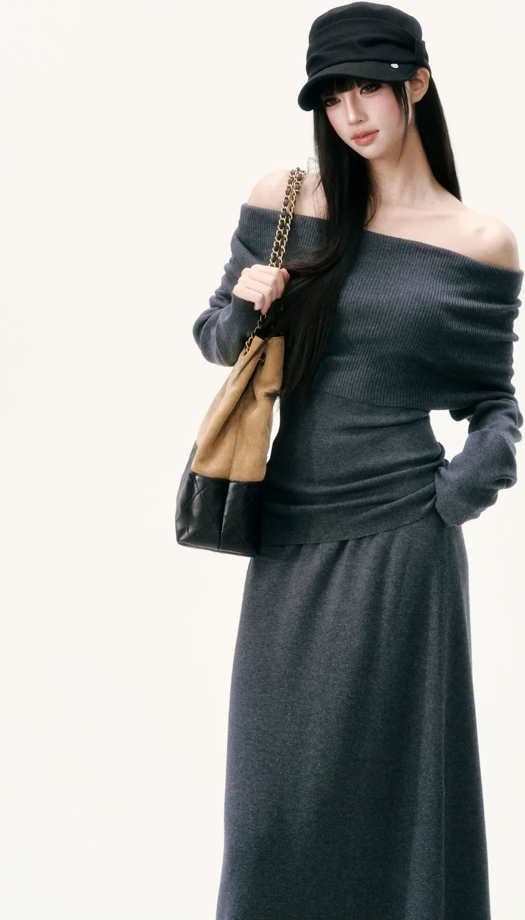 Wool Blend Off-Shoulder Skirt Set — Load image 11 in gallery view