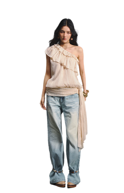 Asymmetric Ruffle Shoulder Top