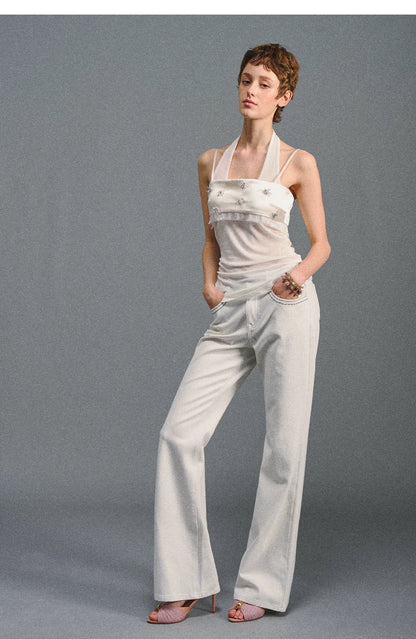 Lenzing Wool Satin Beaded Halter Top