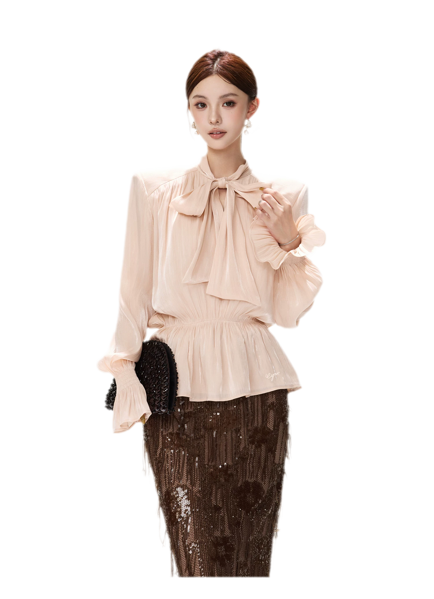 Pearlescent Tie Waist Blouse