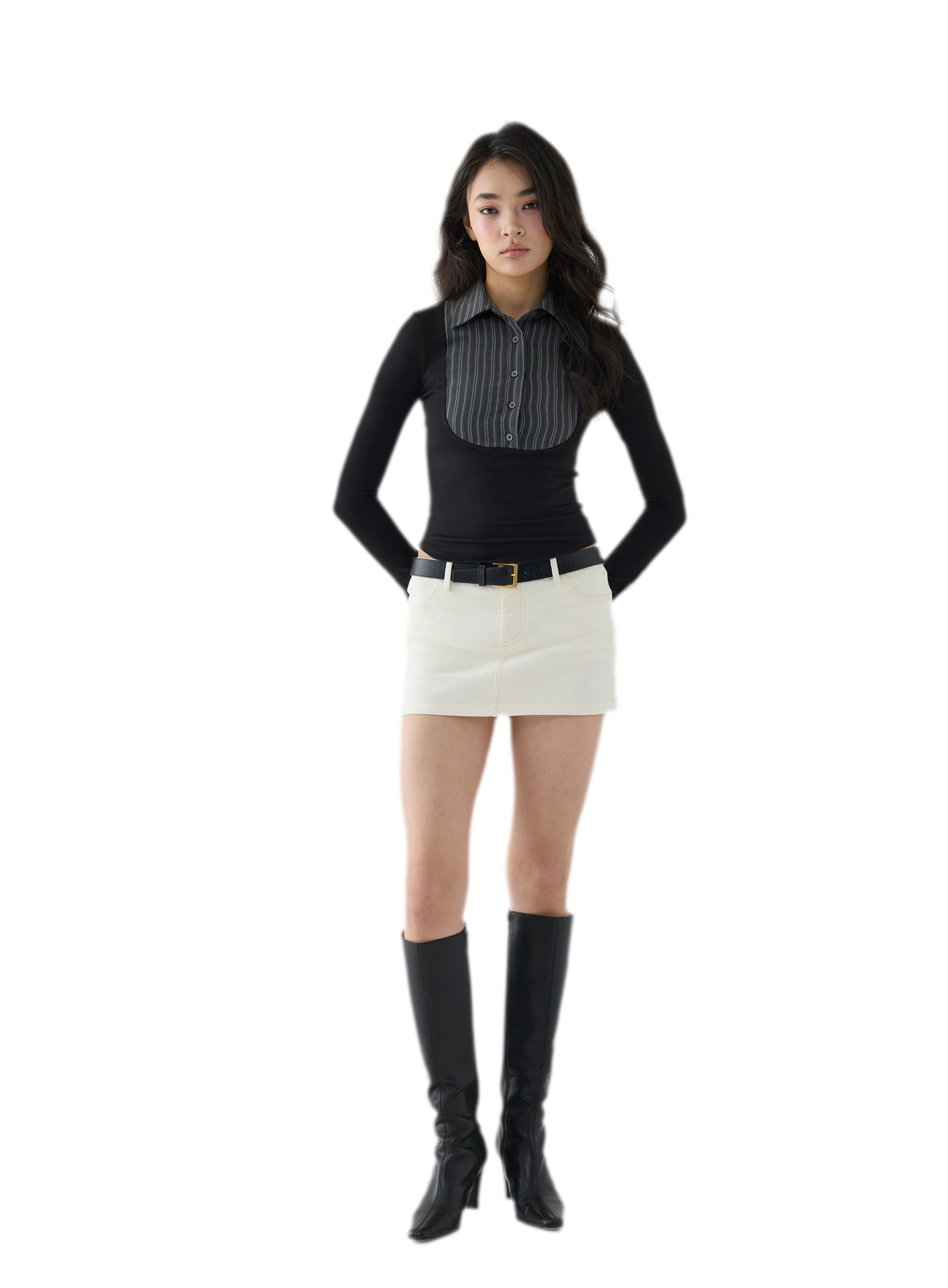 Striped Contrast Collar Shirt Top