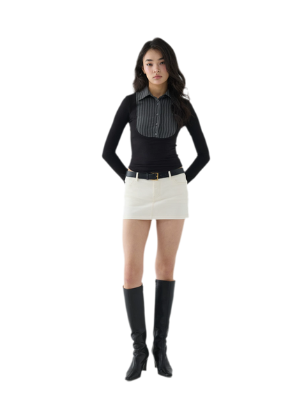 Striped Contrast Collar Shirt Top