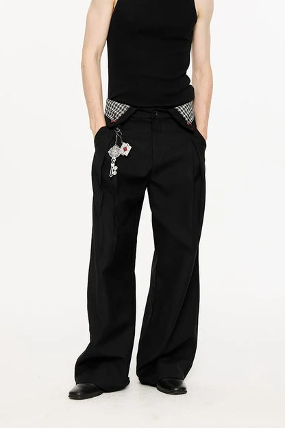 Pleated Houndstooth Wide-Leg Trousers