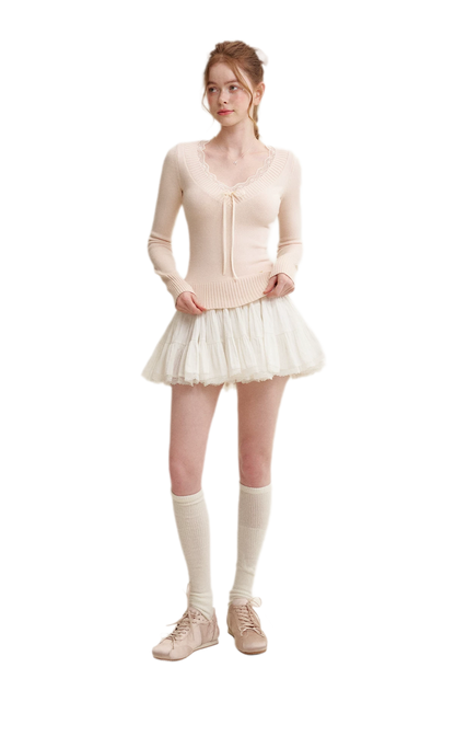 Lace Bow Knit Top