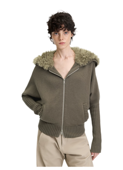 Textured Batwing Hooded Cardigan