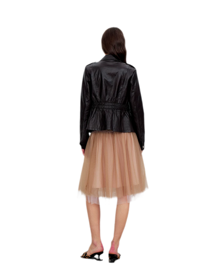 Distressed Cinched Waist PU Jacket