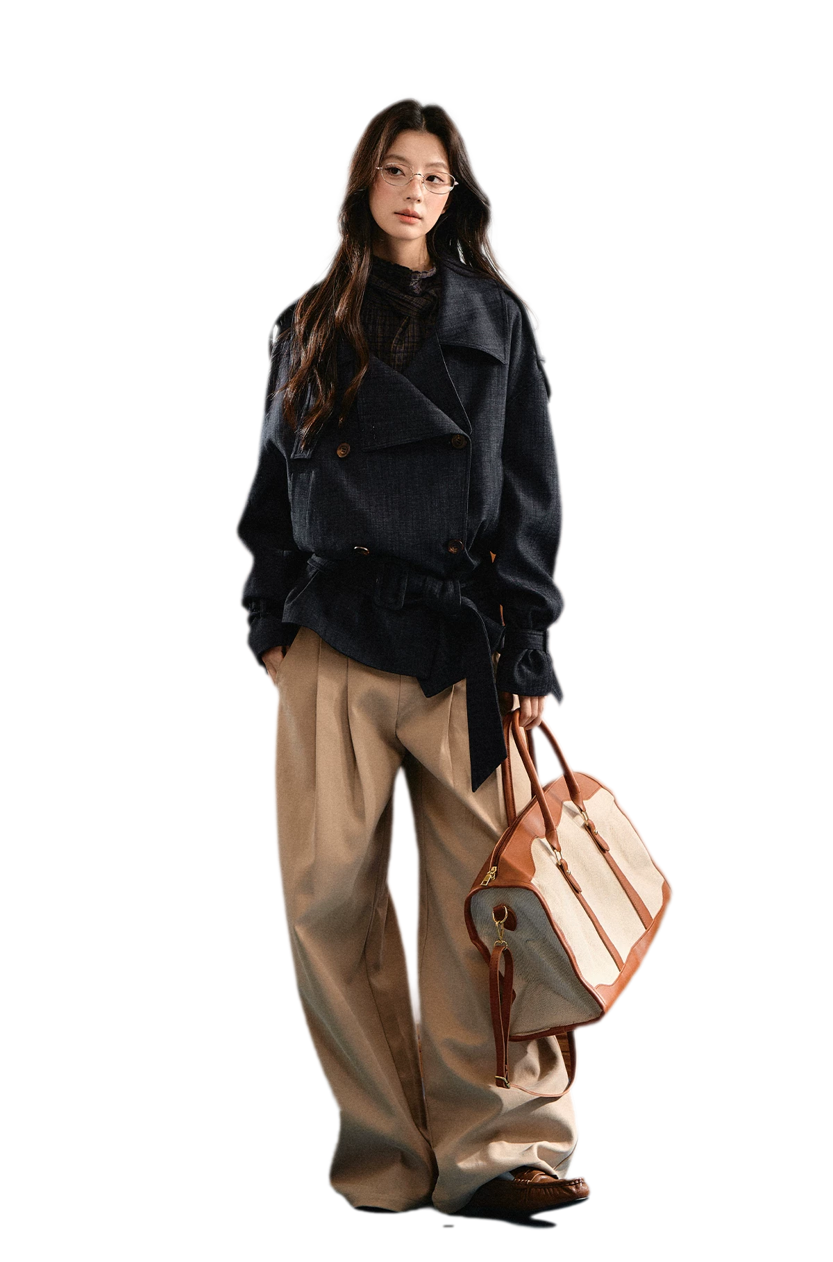 Trench court en denim avec ceinture
